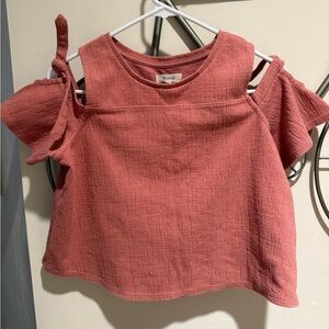 Madewell Textured Pink Cold Shoulder Cropped Blouse, Size S